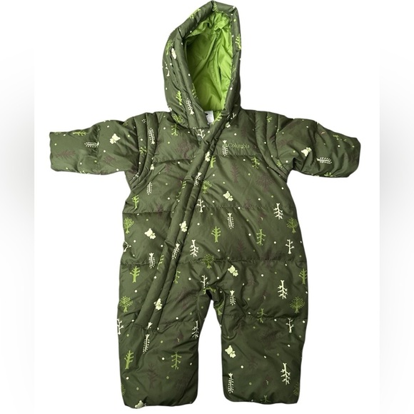 Columbia Other - Columbia Baby One Piece Down Snowsuit Green Hooded Insulated Winter Bunting 6M